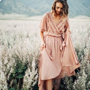 Embroidered Wrap Dress